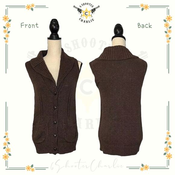 EDDIE BAUER Sweater Vest Womens Medium Brown Knit Cotton Cardigan Button Down - Picture 1 of 7